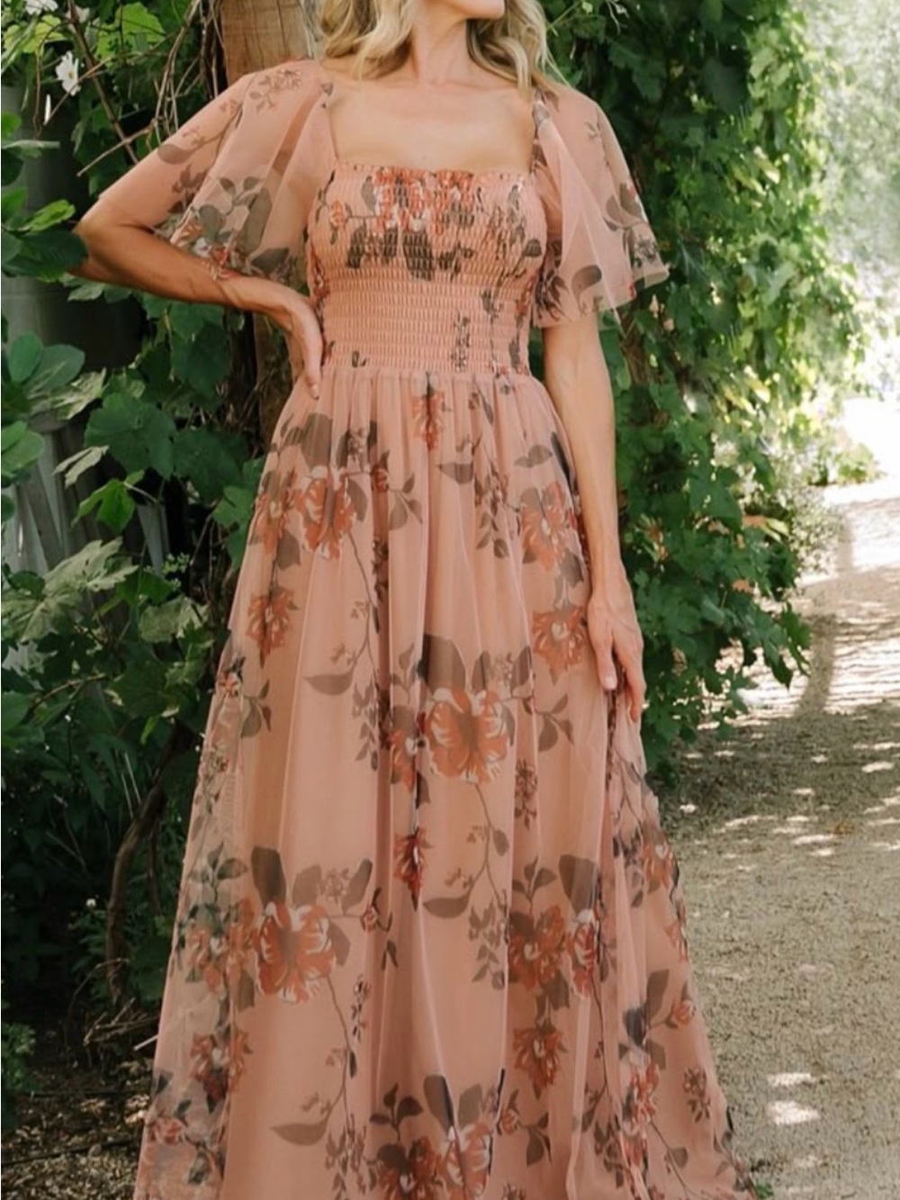 Floral Maxi Dress with Puff Sleeves - Picture 2 of 2